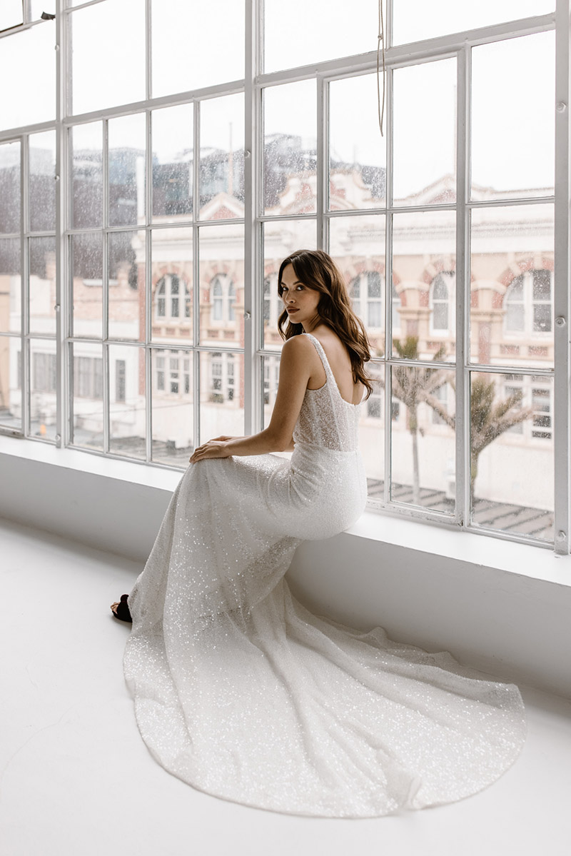 Chanel-square-neckline-sparkle-wedding-dress